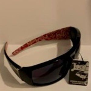 New Locs cholo Biker UV400 Sunglasses shiny Black frame black lens- red BDNA